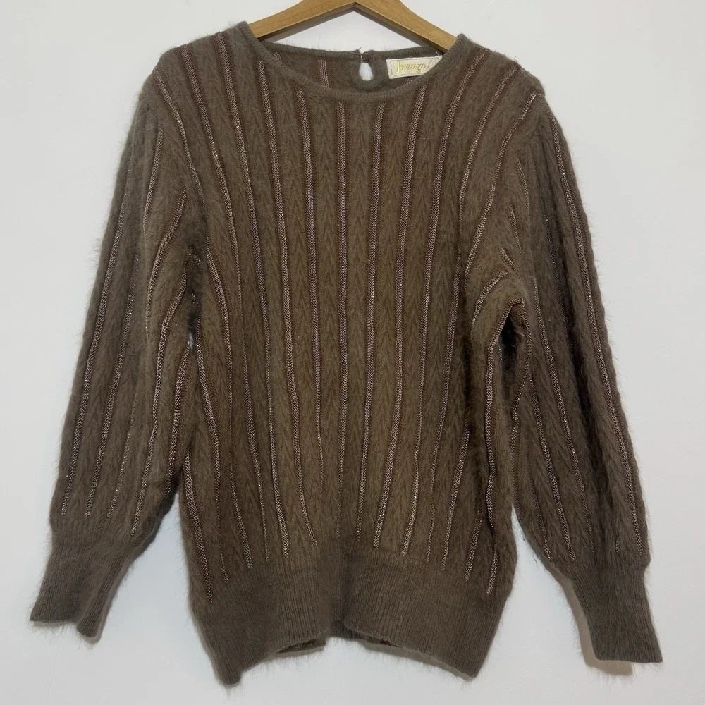 Vintage Angora Blend Fuzzy Textured Sweater Women's Medium‎ Cottagecore Holiday